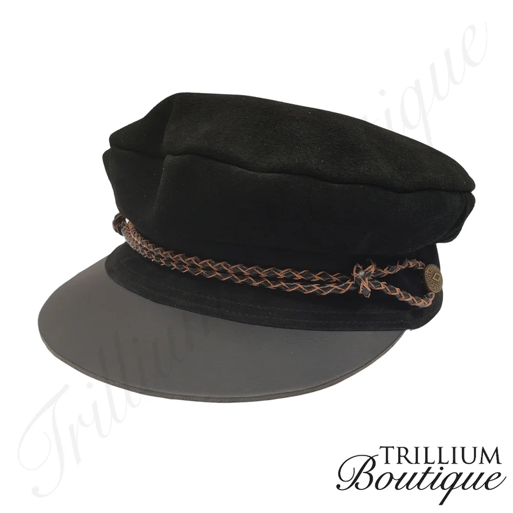 BRIXTON Hat Kayla Cap XS Black Soft Suede Leather Bill Y2K Cottagecore Classic